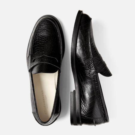 All-New Wilde Black Croc Penny Loafer - Men's New Stock