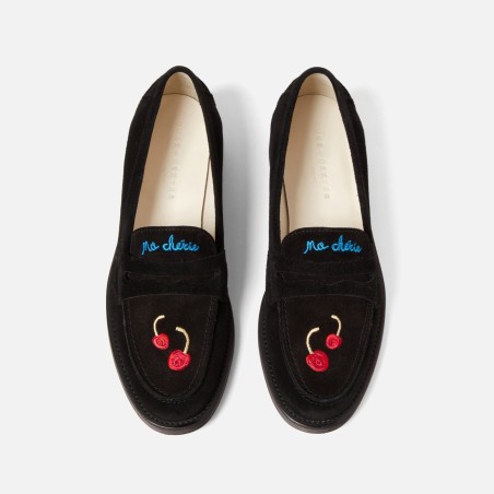 All-New Wilde Black Suede Cherry Penny Loafer - Women's On Hand Now