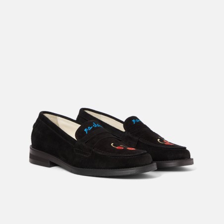 All-New Wilde Black Suede Cherry Penny Loafer - Women's On Hand Now