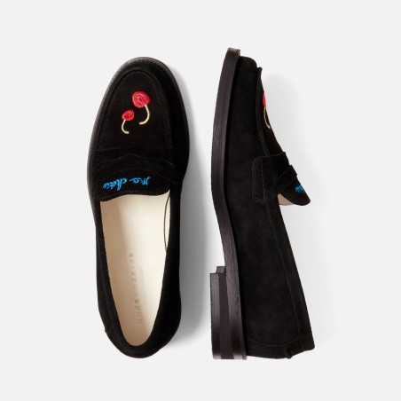 All-New Wilde Black Suede Cherry Penny Loafer - Women's On Hand Now