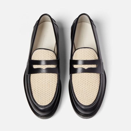 All-New Wilde Black + White Rattan Penny Loafer - Men's New Release