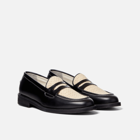 All-New Wilde Black + White Rattan Penny Loafer - Women's Ready for Shipment