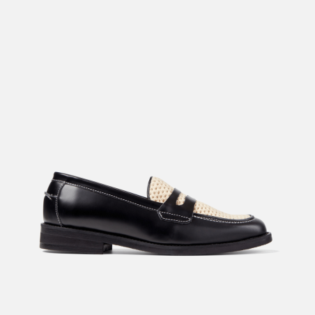 All-New Wilde Black + White Rattan Penny Loafer - Women's Ready for Shipment