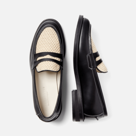 All-New Wilde Black + White Rattan Penny Loafer - Women's Ready for Shipment