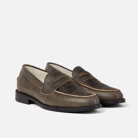 All-New Wilde Brown Cracked Leather Penny Loafer - Men's Immediate Availability