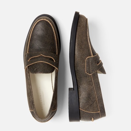 All-New Wilde Brown Cracked Leather Penny Loafer - Men's Immediate Availability